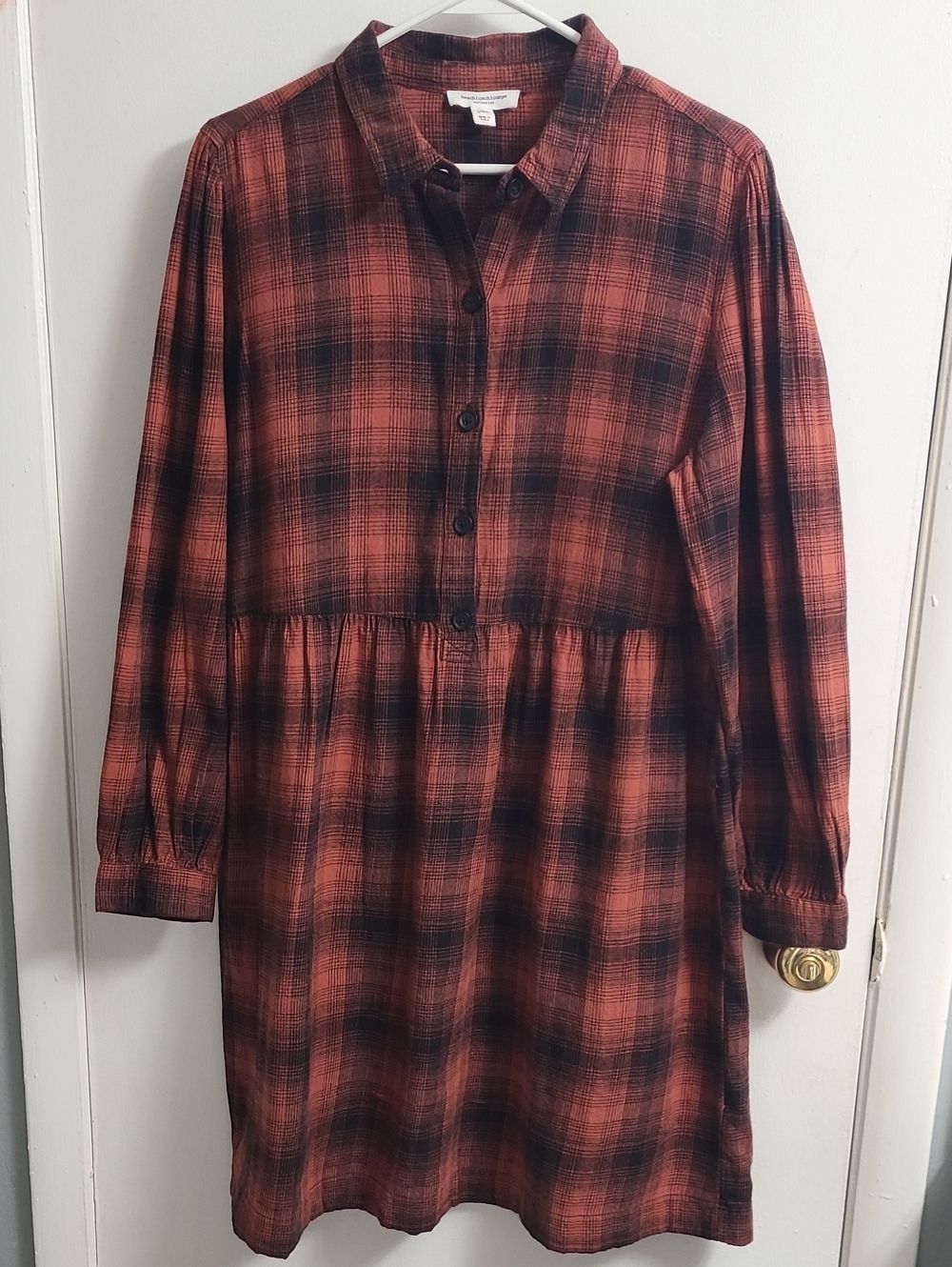 NWOT Beachlunchlounge Women's Casual Comfort Plaid Flannel Relaxed Dress Sz L